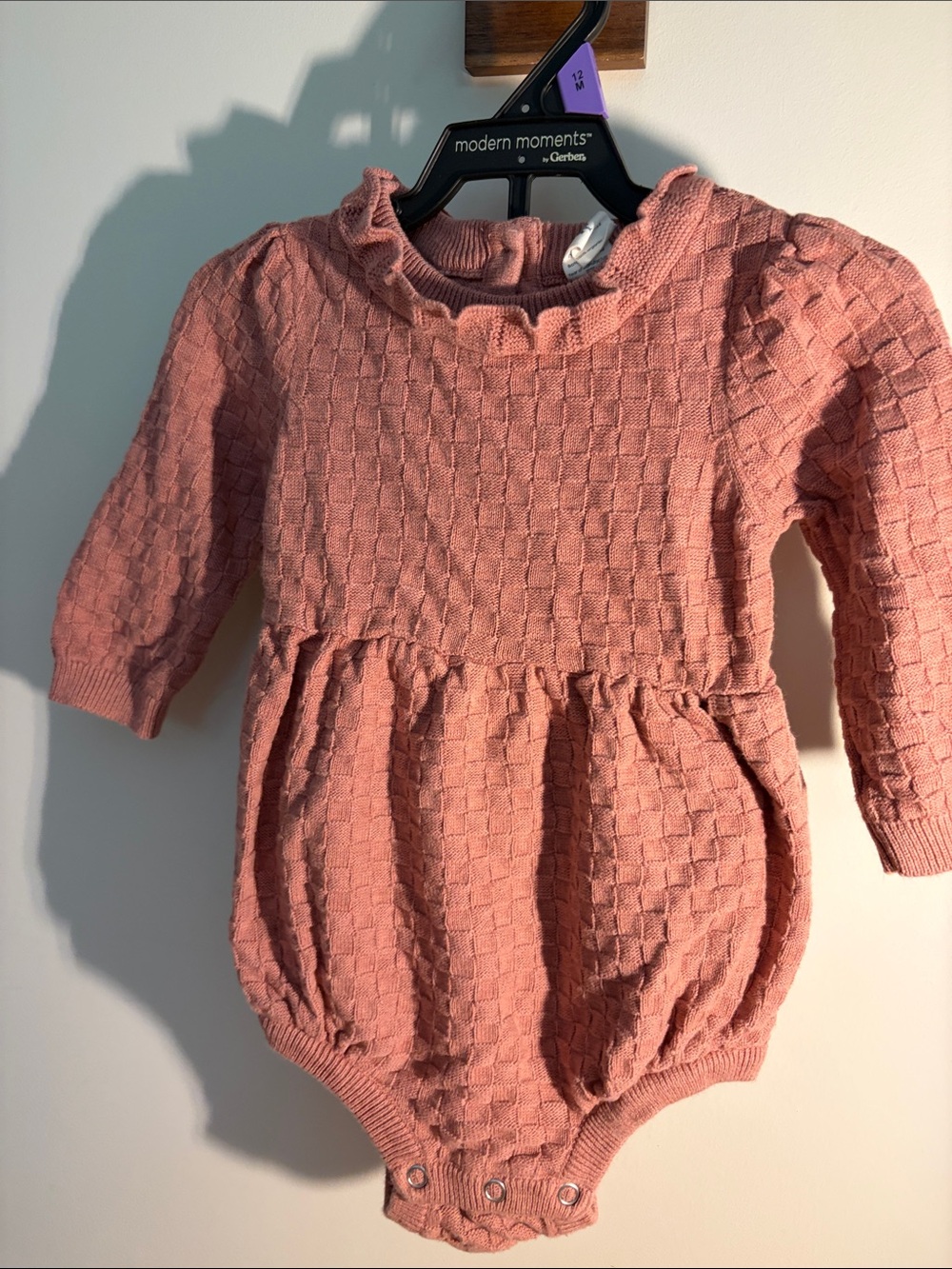 Kate Quinn Knit Bubble Romper Rose basket weave